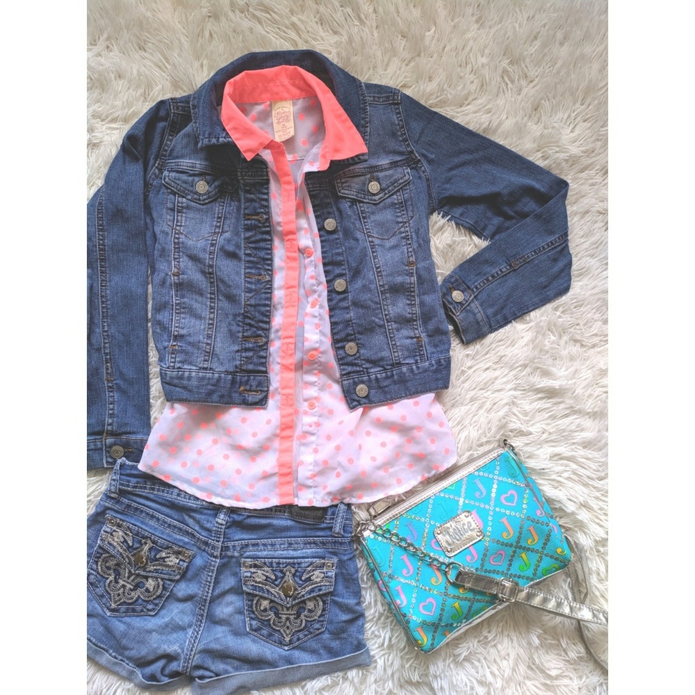 Orange polka dot collard shirt